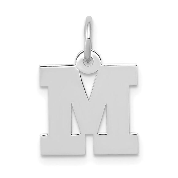 14k White Gold, Amanda Collection, Small Block Style Initial M Pendant - Picture 1 of 5